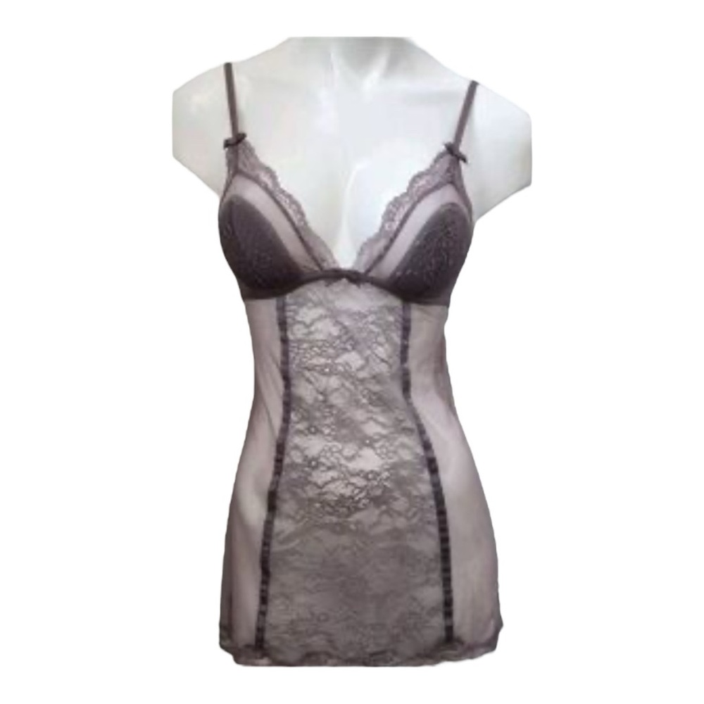 VICTORIA'S SECRET Very Sexy Lace & Sheer Spaghetti Strap Chemise LARGE Lavender